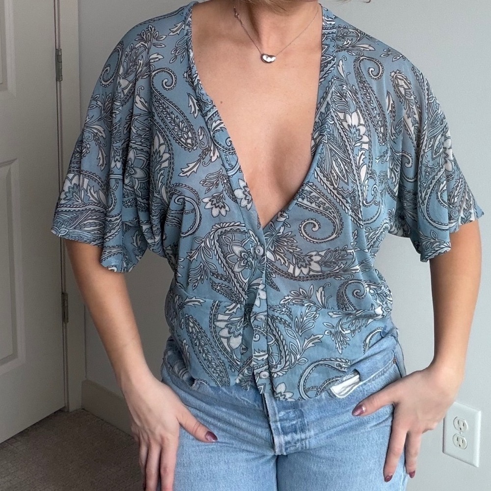 Vintage Y2K New York‎ and Company Paisley Floral Print Mesh Top Size Small